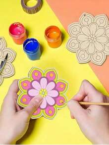 未上色木雕花朵造型工艺木片，花朵造型木质DIY着色绘画片，适用于绘画、节日、家居装饰 - 彩色 - 查看 4