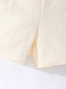 Tween Girls' T-Shirt Set, Black Designed Tank Top Set With White Trim, Waist Belt Design, Paired With Shorts, Simple Commuter Style For Summer - Apricot - View 5