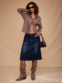 SHEIN Forever 21 Vintage Distressed Mini-Length Dark Denim Skirt, Low Waist - Royal Blue - View 4