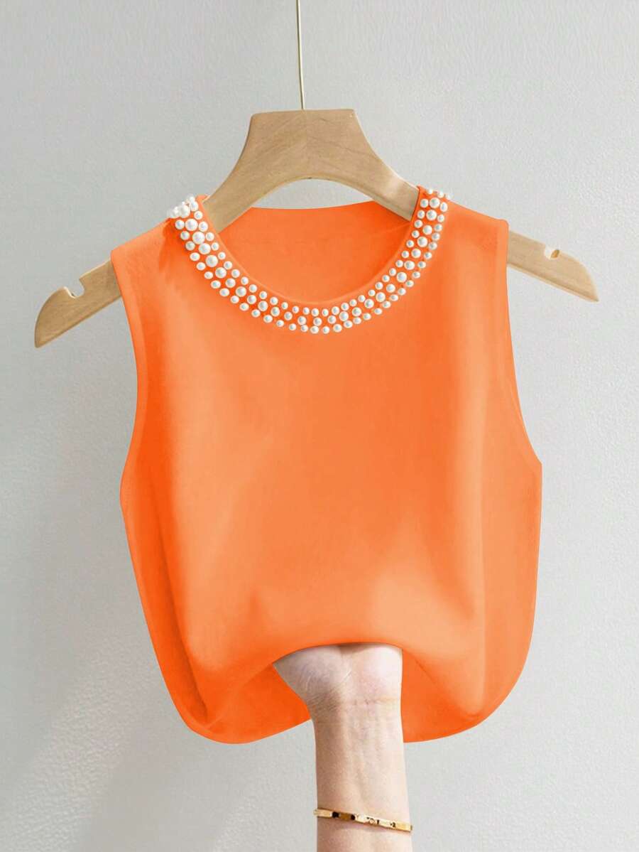 Resyla Blusa elegante con decoración de cuentas para talla grande - Naranja - Ver 1