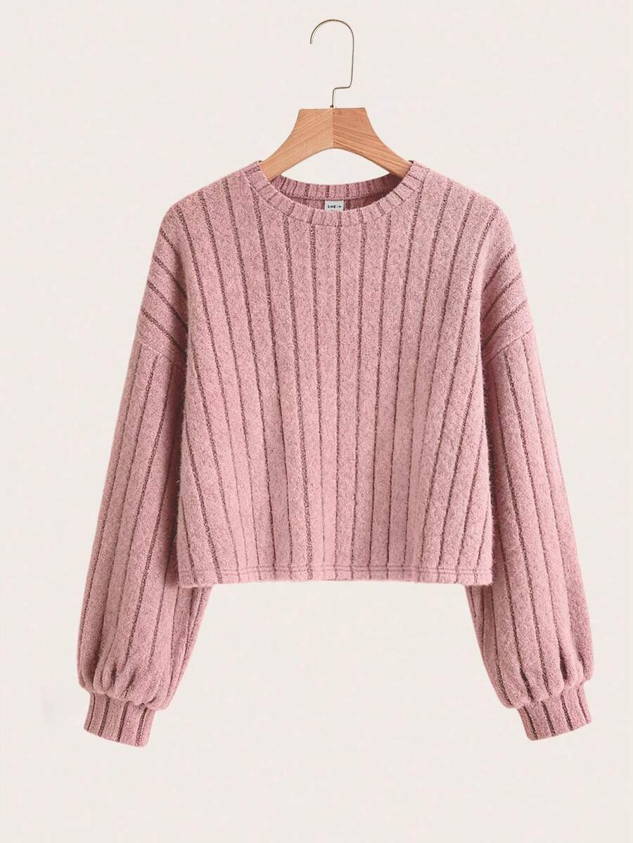 SHEIN Teens' Solid Color Round Neck Casual Sports Long Sleeve T-Shirt Long Sleeve Tops Suitable For Everyday, School, Vacation, Party Occasions Suitable For All Seasons - Spring, Summer, Autumn, Winter - Dusty Pink - View 1