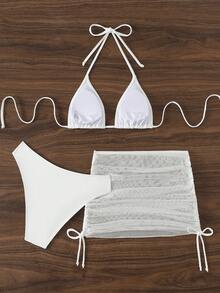 Swim Mod Bộ bikini hai dây màu trơn đi biển dành cho nữ đi nghỉ hè - trắng - Xem 2