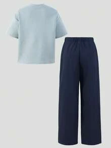 SHEIN Explorewe 男童休闲宽松圆领短袖“DREAM”字母印花上衣搭配阔腿裤，裤子采用松紧腰设计，裤腿有层次感，适合夏季、街头风、返校季和日常穿着。 - 彩色 - 查看 2
