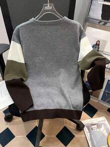 Áo len dệt kim cổ tròn kẻ sọc nhiều màu đơn giản dành cho bé trai tuổi mới lớn - màu nâu - Xem 2