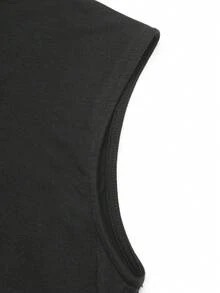 SHEIN Clasi 女士中国风3D花朵镂空领T恤，夏季 - 黑色 - 查看 3