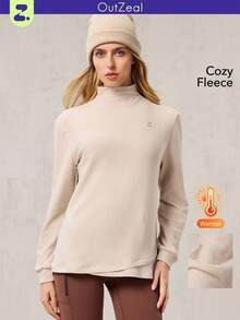 OutZeal Damska, miękka i ciepła koszulka z polaru z długim rękawem i golfem, idealna na piesze wycieczki i kemping - Beżowy - Zobacz 1