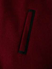 Manfinity Homme 男士休闲单排扣立领羊毛混纺大衣，秋冬款 - 酒紅色 - 查看 5