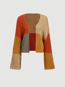 SHEIN MOD 秋冬撞色落肩开衫、长袖上衣 - 彩色 - 查看 2