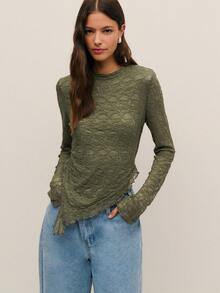 Nöista Áo ren mỏng manh màu nâu ấm áp với đường viền bất đối xứng độc đáo. Một thiết kế lãng mạn nhưng hiện đại, lý tưởng để mặc nhiều lớp trong kỳ nghỉ hè và xuân. - xanh quân đội - Xem 5