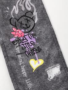 SHEIN Tween Girl Woven Letter Graphic Casual Straight Leg Pants, School, Campus, College Fall Winter