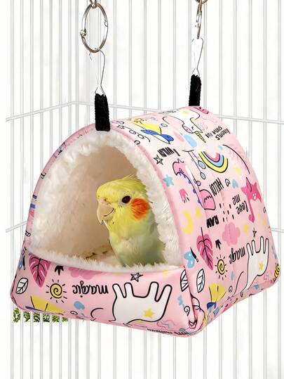 1PC Cartoon Printed Plush Full Coverage Triangle Hammock Sleeping Bag For Parrots Hamsters Small Pet Birds Autumn Winter