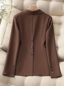 Franclia 女士休闲办公室通勤百搭深V领单扣修身后开衩春秋新款高端棕色西装外套，女士西装，女士外套，女士商务休闲服，秋装，返校，女士教师秋季服装 - 棕色 - 查看 2