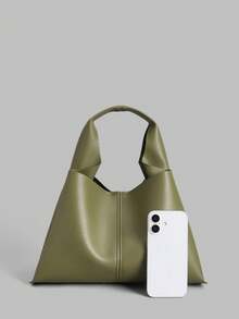 Ontre 女士纯色PU皮手提包，时尚日常通勤 - 橄欖綠 - 查看 3