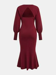 Maija 女士优雅纯色露背修身针织连衣裙，秋冬 - 紅色 - 查看 7