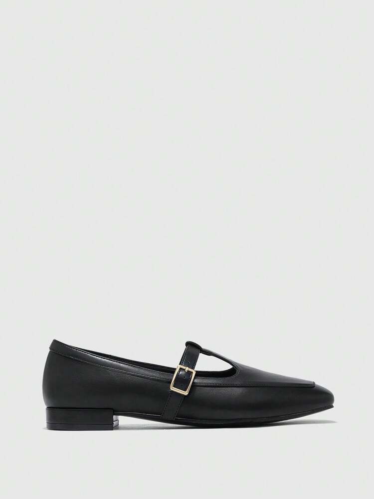 CUCCOO BIZCHIC Women's Square Toe Flat Low Heel New Style Black Comfortable Versatile Slip-On Loafers, Black Casual Flat Shoes, Lightweight For Commuting For Christmas Spring Shoes