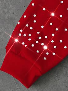 Manfinity EMRG 男士街头风INS风自由女神像图案配套红色水钻装饰休闲卫衣，男友/老公礼物，周年纪念礼物，水钻街头红色图案连帽衫，秋冬款，长袖上衣 - 彩色 - 查看 3