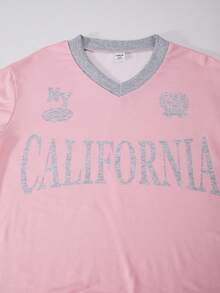 SHEIN Explorewe Set de 2 piezas Romweezy para niñas preadolescentes: sudadera holgada con estampado de letras americanas y pantalones rectos, adecuado para uso casual diario, deportes y vuelta al colegio en primavera/otoño - Rosa - Ver 6