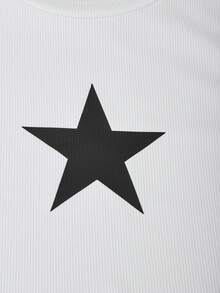 SHEIN ChillGRL 两件套少女星形印花侧边抽绳露脐上衣搭配撞色口袋工装裤，休闲街头风套装，春夏、假日、夏季、旅行 - 白色 - 查看 8