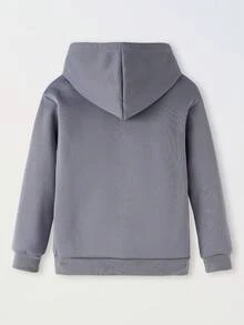 SHEIN Vacaura Sudadera Con Capucha De Color Sólido De Punto Casual Para Niña Preadolescente - Gris - Ver 6