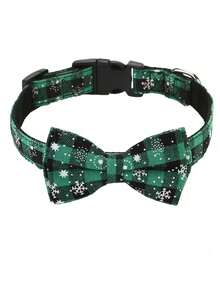 1 pieza Collar navideño para mascotas con patrón de copos de nieve, banda ajustable para el cuello de mascotas, accesorios festivos navideños para mascotas pequeñas, medianas y grandes, para sesión de fotos en fiesta de Navidad - Verde - Ver 7