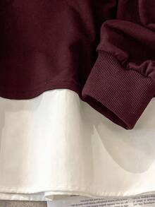 Lacomfia 1 件女士黑色长袖运动衫，时尚铆钉设计上衣 - 酒紅色 - 查看 7