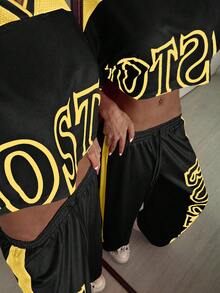 StreetHx 2pcs/Set Women's Printed Contrast Color Cropped Top + Sweatpants - Multicolor - View 8