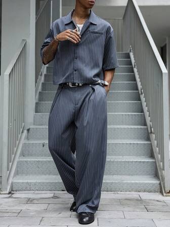 Manfinity Roghcode Men's Casual Street Style Short Sleeve Top And Long Pants Set.Streetwear,Friends,Matching,Baggy,For Men,Graphic,Japanese Style,Unisex,I Love My Girlfriend