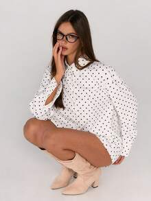 Sweetina Women's Fashion Casual Polka Dot Print Top & Shorts 2 Pieces Set Oversized Blouse Polka Dot Shirt Oversize Shirt For Women Poka Dot Top,Women's Summer Set ,Casual Outfit For Women - White - View 1