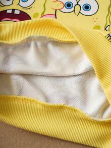 SpongeBob SquarePants | SHEIN Young Boy Cute Cartoon All-Over Print Yellow Long Sleeve Sweatshirt, Casual Everyday Wear, Spring/Autumn - Yellow - View 7