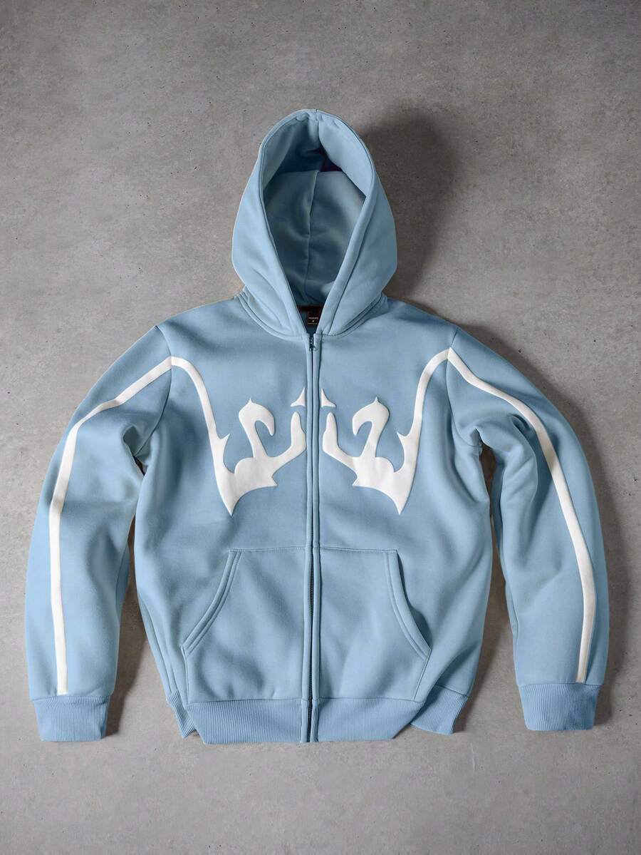 PAVTROS Men's Casual Graphic Print Zip-Up Hoodie Sweatshirt, Autumn - Blue - View 1