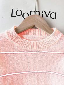 Sparklyn 少女复古撞色条纹宽松短款长袖上衣，面料柔软舒适，适合休闲、户外、聚会、居家穿着，秋冬季百搭单品。 - 粉色 - 查看 4