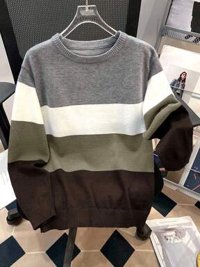 Tween Boys' Casual Colorblock Striped Knit Crew Neck Pullover Sweater