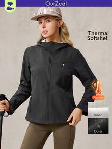 OutZeal Women Water-Resistant Warm Thermal Lined Zip Pocket Slim-Fit Black Outdoor Jacket Hiking Camping Fall Winter - Black - View 1