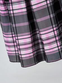 SHEIN ChillGRL 女童蝴蝶结格子裙 - 粉色 - 查看 4