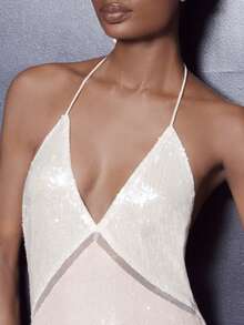 lacRébo 白色和浅粉色亮片长裙，配有吊带和露背设计 - 彩色 - 查看 5