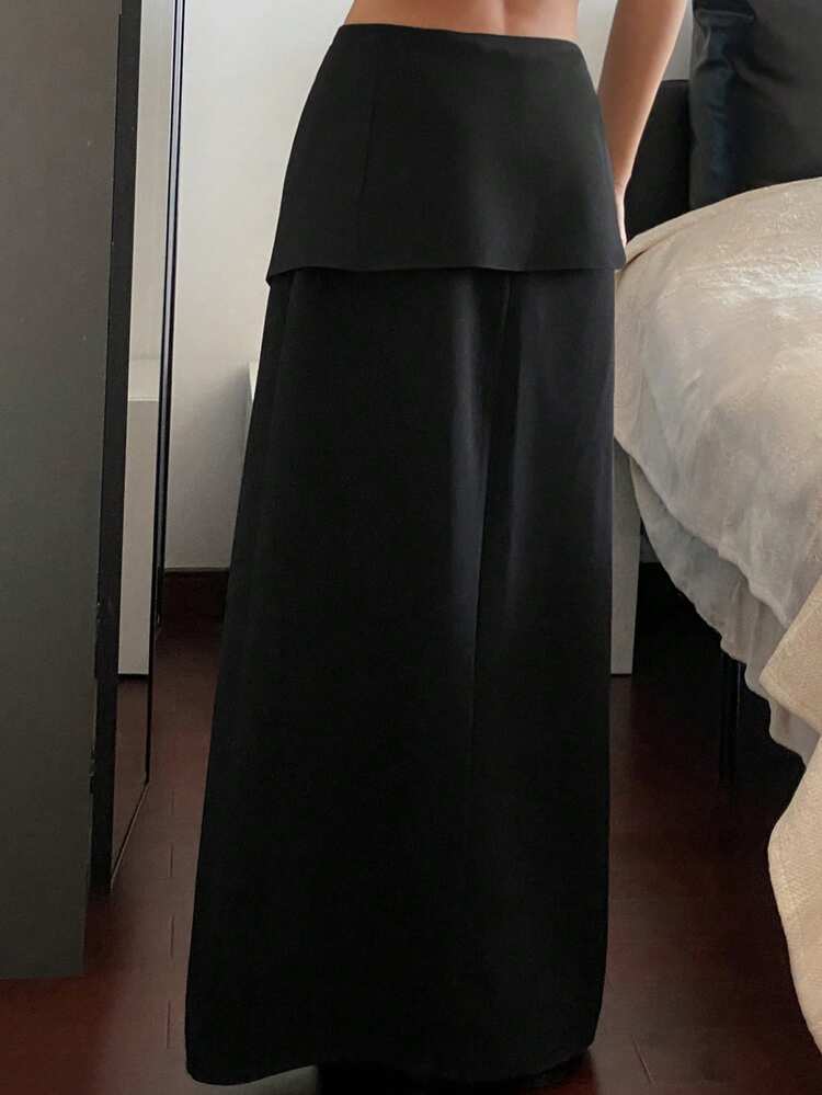 Women's Loose Asymmetric A-Line Casual Elegant Long Skirt, Solid Color, Autumn/Winter