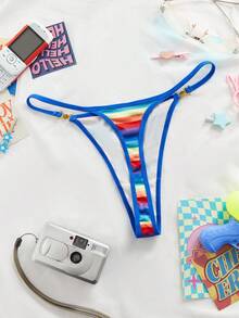 Eraneu 女士时尚性感条纹金属装饰丁字裤 - 彩色 - 查看 2