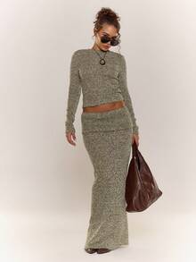 MUSERA 修身圆领针织长袖上衣套装，单件上衣，街头风，可爱优雅，休闲性感，适合外出、秋季、假日、派对、春夏穿着。 - 綠色 - 查看 3