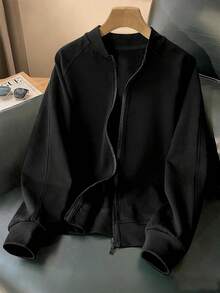 SHEIN Women's Casual Solid Color Lightweight Jacket, Suitable For Spring And Autumn - Black - View 1