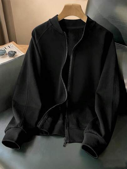 SHEIN 女士休闲纯色轻便夹克，适合春秋季节