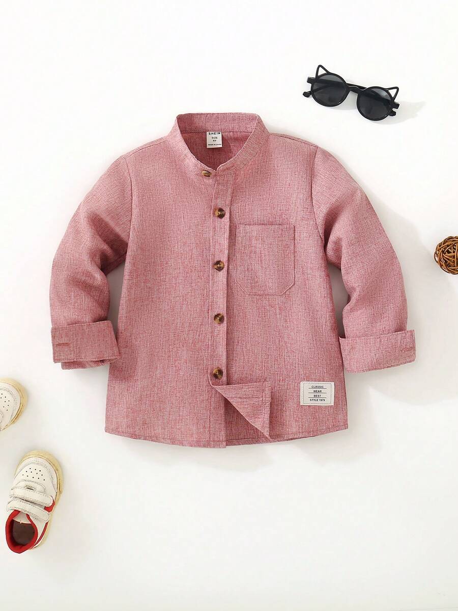 Souflis Souflis Young Boys' Casual Patch-Down Long Sleeve Shirt - Pink - View 1