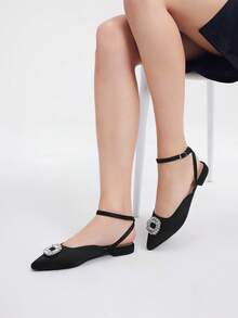 Fashionable Pointed Toe & Square Buckle Women'S Flat Shoes - Black - View 8