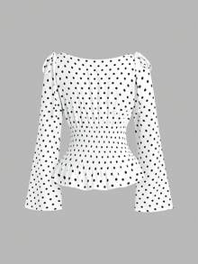 Sweetra New Autumn/Winter French Elegant Fashion Polka Dot Shoulder Bow Tie Waist Slimming Casual Commute Versatile Bell Sleeve Women Blouse - White - View 2
