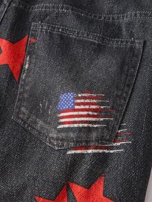 ROMWE MEN Street Life Men's Flag Print Curved Blade Jeans - Blue - View 5