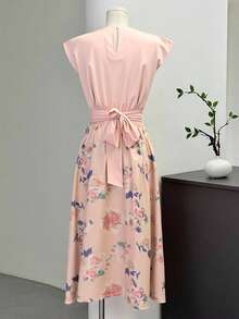SHEIN LUNE 2 件套优雅纯色背心和花卉印花裙套装，夏季 - 粉色 - 查看 2