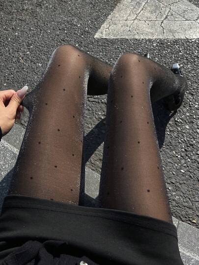 DAZY Sheer Black Pantyhose, Leg Slimming Tights Y2k