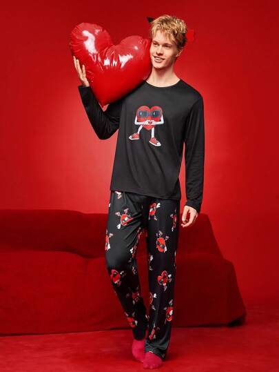Notgurli Valentine's Day Heart Print Men's Sleepwear Top