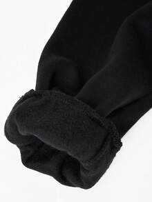 SHEIN ChillGRL 青少年女孩连帽拉链运动衫和高腰保暖衬里裤连体衣 - 黑色 - 查看 6