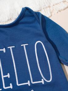 SHEIN 2Pcs Set Newborn Boy Photography Outfits Little Brother Embroidery Baby Coming Home Outfit Baby Shower Gift 1 Month 3 Month Infant Photo Props Newborn Baby Boy Going Home Outfit Baby Outfits Unisex Baby Boy Clothes Long Sleeve Hello World Newborn Outfit Newborn Unisex Clothes Baby Outfits Unisex For Fall - Blue - View 5