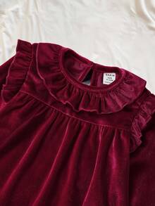 SHEIN 2件套女婴荷叶边领松紧腰舒适圣诞家居服套装 - 紅色 - 查看 4